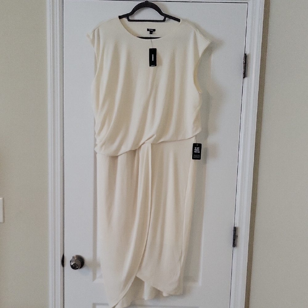 Express Ivory Asymmetrical Twist Midi Dress